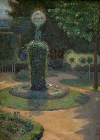 Johannes Martini Park mit Skulptur und Lampe oil painting image